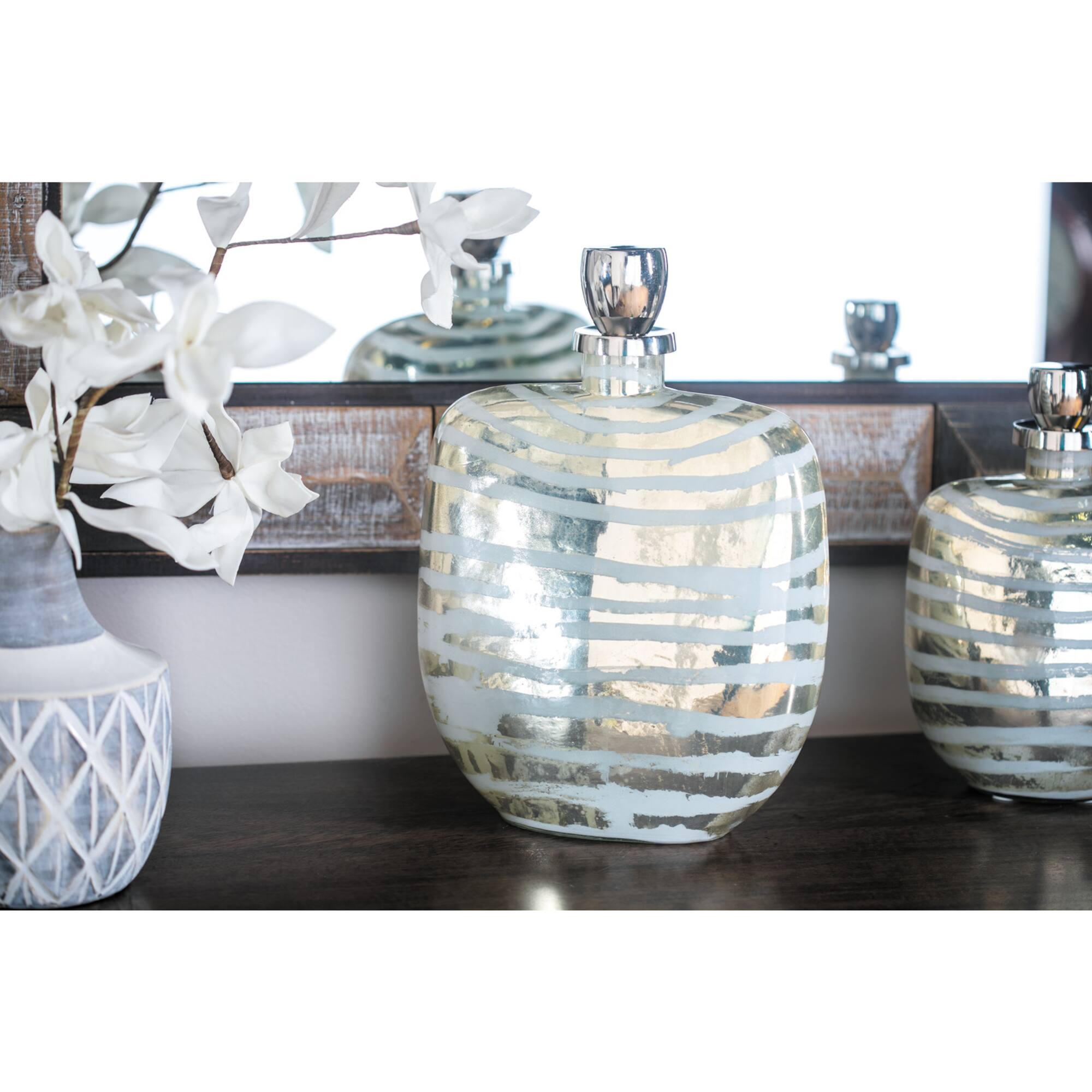 16" Gold & Silver Glass Decorative Bottle
